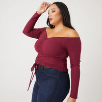 Curve Ruched Long Sleeve Top Plus Size Tops -2020AVE