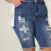 Curve Distressed Bermuda Denim Shorts Plus Size Bottoms -2020AVE