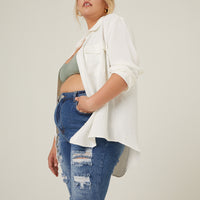 Curve Distressed Bermuda Denim Shorts Plus Size Bottoms -2020AVE
