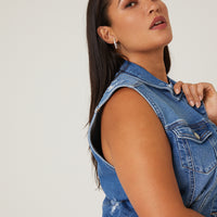 Curve Distressed Denim Vest Plus Size Outerwear -2020AVE