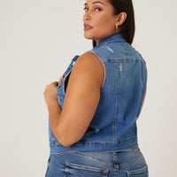Curve Distressed Denim Vest Plus Size Outerwear -2020AVE