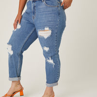 Curve Distressed Detail Mom Jeans Plus Size Bottoms -2020AVE