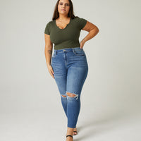 Curve Distressed Knee Mom Jeans Plus Size Bottoms -2020AVE