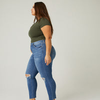 Curve Distressed Knee Mom Jeans Plus Size Bottoms -2020AVE