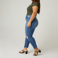 Curve Distressed Knee Mom Jeans Plus Size Bottoms -2020AVE