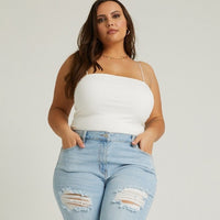 Curve Cropped Tank Top Plus Size Tops White 1XL -2020AVE