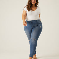 Curve Distressed Skinny Jeans Plus Size Bottoms -2020AVE