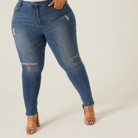 Curve Distressed Skinny Jeans Plus Size Bottoms -2020AVE
