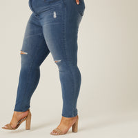 Curve Distressed Skinny Jeans Plus Size Bottoms -2020AVE