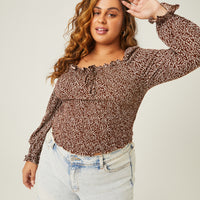 Curve Ditsty Floral Long Sleeve Top Plus Size Tops -2020AVE