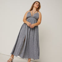 Curve Ditsy Double Slit Maxi Dress Plus Size Dresses -2020AVE