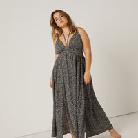 Curve Ditsy Double Slit Maxi Dress Plus Size Dresses -2020AVE