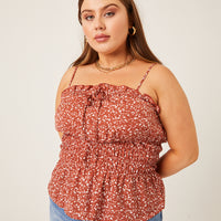 Curve Ditsy Floral Smocked Tank Plus Size Tops -2020AVE