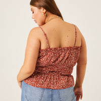 Curve Ditsy Floral Smocked Tank Plus Size Tops -2020AVE