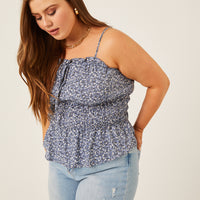 Curve Ditsy Floral Smocked Tank Plus Size Tops -2020AVE