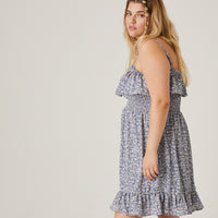 Curve Ditsy Print Ruffle Sundress Plus Size Dresses Blue 1XL -2020AVE