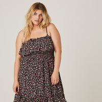Curve Ditsy Print Ruffle Sundress Plus Size Dresses Black 1XL -2020AVE