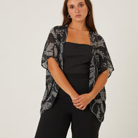 Curve Dotted Leaf Chiffon Cardigan Plus Size Outerwear -2020AVE