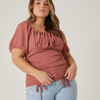 Curve Double Ruched Chiffon Top Plus Size Tops Mauve 1XL -2020AVE