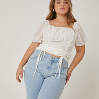 Curve Double Ruched Chiffon Top Plus Size Tops Off White 1XL -2020AVE