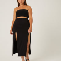 Curve Double Slit Midi Skirt Plus Size Bottoms -2020AVE