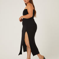 Curve Double Slit Midi Skirt Plus Size Bottoms -2020AVE