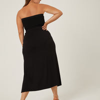 Curve Double Slit Midi Skirt Plus Size Bottoms -2020AVE
