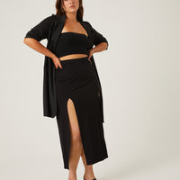 Curve Double Slit Midi Skirt Plus Size Bottoms -2020AVE