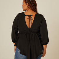 Curve Drapey Surplice 3/4 Sleeve Top Plus Size Tops -2020AVE