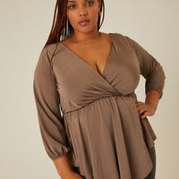 Curve Drapey Surplice 3/4 Sleeve Top Plus Size Tops -2020AVE