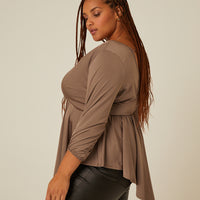 Curve Drapey Surplice 3/4 Sleeve Top Plus Size Tops -2020AVE