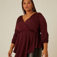 Curve Drapey Surplice 3/4 Sleeve Top Plus Size Tops -2020AVE