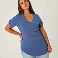 Curve Drapey V-Neck Pocket Tee Plus Size Tops -2020AVE
