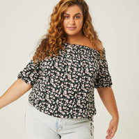 Curve Drawstring Floral Top Plus Size Tops -2020AVE