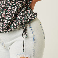 Curve Drawstring Floral Top Plus Size Tops -2020AVE