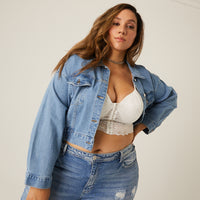 Curve Elastic Hem Denim Jacket Plus Size Outerwear -2020AVE
