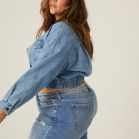 Curve Elastic Hem Denim Jacket Plus Size Outerwear -2020AVE