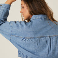 Curve Elastic Hem Denim Jacket Plus Size Outerwear -2020AVE