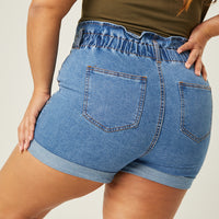 Curve Elastic Waist Denim Shorts Plus Size Bottoms -2020AVE