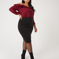 Curve Essential Bodycon Skirt Plus Size Bottoms Black 1XL -2020AVE