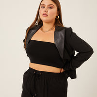 Curve Faux Leather Trim Blazer Plus Size Outerwear -2020AVE