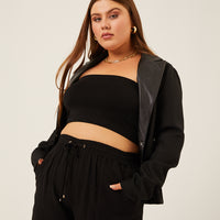 Curve Faux Leather Trim Blazer Plus Size Outerwear -2020AVE