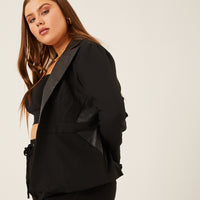 Curve Faux Leather Trim Blazer Plus Size Outerwear -2020AVE