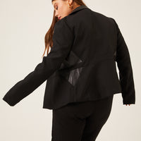 Curve Faux Leather Trim Blazer Plus Size Outerwear -2020AVE