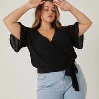 Curve Faux Wrap Knit Top Plus Size Tops -2020AVE