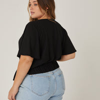 Curve Faux Wrap Knit Top Plus Size Tops -2020AVE