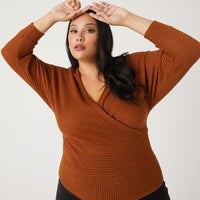 Curve Surplice Knit Top Plus Size Tops Rust 1XL -2020AVE