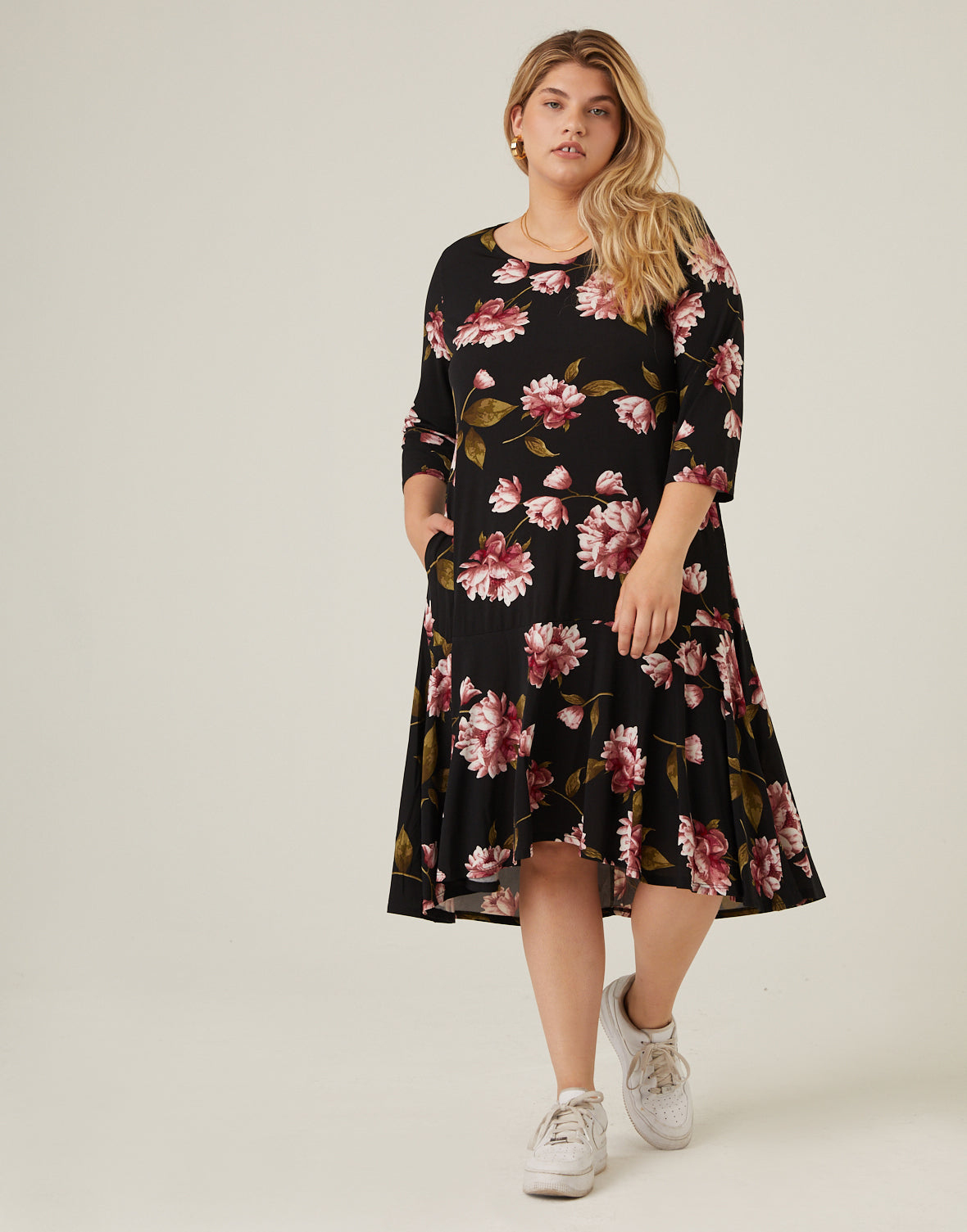 green emerald velvet dress Plus Size Floral 3/4 Sleeve Dress – 2020AVE