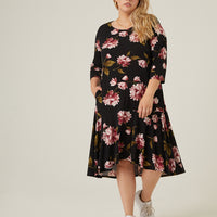 Curve Floral 3/4 Sleeve Dress Plus Size Dresses -2020AVE