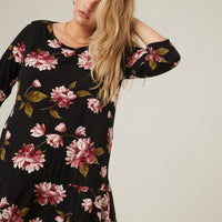Curve Floral 3/4 Sleeve Dress Plus Size Dresses -2020AVE